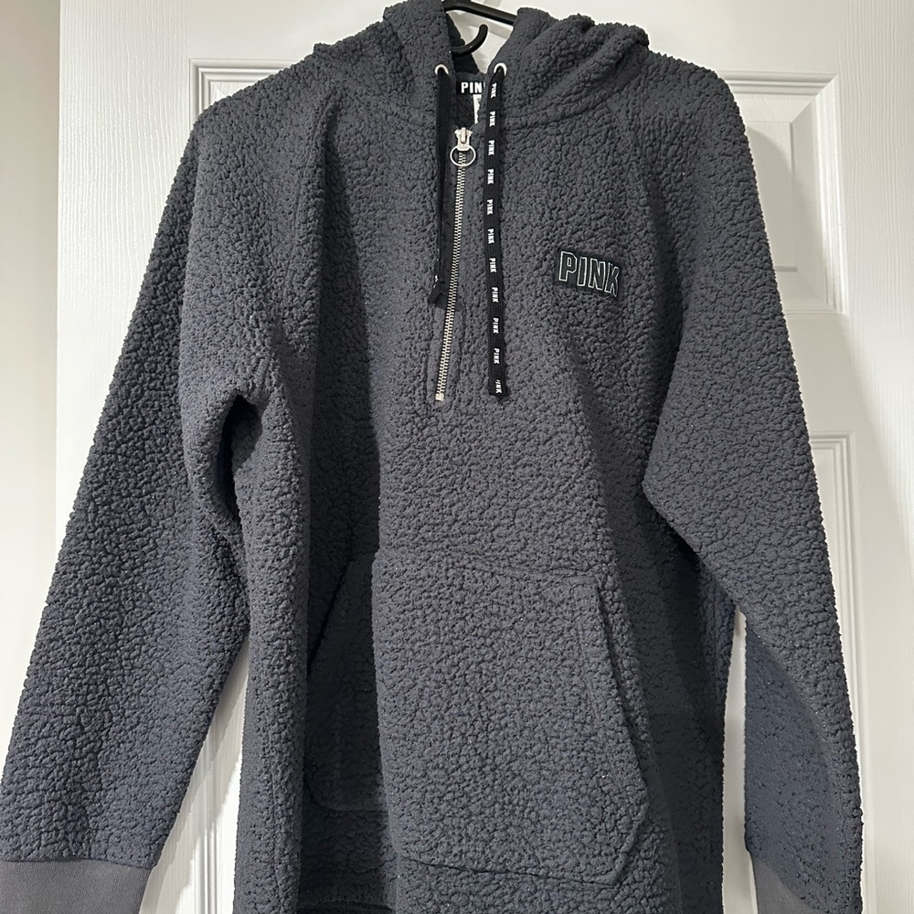PINK Gray Sherpa Hoodie